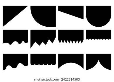 Black divider shapes template for website. Collection of abstract elements for website top and bottom page. Vector illustration. EPS 10.