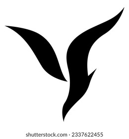 Icono de la letra Y de la letra para pájaros buceadores negros sobre fondo blanco