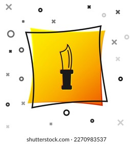Black Diving knife icon isolated on white background. Yellow square button. Vector