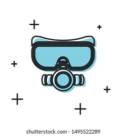 Black Diving mask icon isolated on white background. Extreme sport. Sport equipment.  Vector Illustration