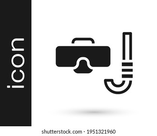 Black Diving mask and snorkel icon isolated on white background. Extreme sport. Diving underwater equipment.  Vector