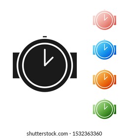 Black Diving watch icon isolated on white background. Diving underwater equipment. Set icons colorful. Vector Illustration