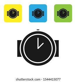 Black Diving watch icon isolated on white background. Diving underwater equipment. Set of colorful square icon buttons. Vector Illustration