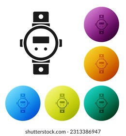 Black Diving watch icon isolated on white background. Diving underwater equipment. Set icons in color circle buttons. Vector