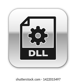 Black DLL file document icon. Download dll button icon isolated on white background. DLL file symbol. Silver square button. Vector Illustration