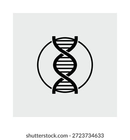 Icono de doble hélice de ADN negro dentro de un círculo sobre fondo gris