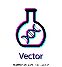 Black DNA research, search icon isolated on white background. Genetic engineering, genetics testing, cloning, paternity testing. Vector Illustration
