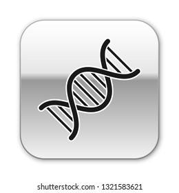 Black DNA symbol icon isolated on white background. Silver square button. Vector Illustration