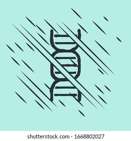 Black DNA symbol icon isolated on green background. Glitch style. Vector Illustration