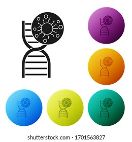 Black DNA symbol and virus icon isolated on white background. Set icons in color circle buttons. Vector Illustration