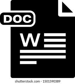 Black DOC file document. Download doc button icon isolated on white background. DOC file extension symbol.  Vector Illustration