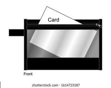 Black Document Bag With Clear Plastic on Gray Background.Front and Back View, Vector File