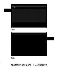 Black Document Bag With Mesh and Zipper on White Background.
Front and Back View,Vector File.