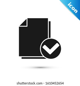 Black Document and check mark icon isolated on white background. Checklist icon. Business concept.  Vector Illustration
