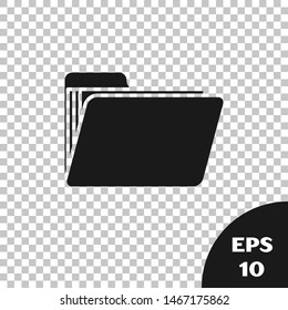 Black Document folder icon isolated on transparent background. Accounting binder symbol. Bookkeeping management.  Vector Illustration