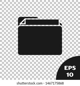 Black Document folder icon isolated on transparent background. Accounting binder symbol. Bookkeeping management.  Vector Illustration