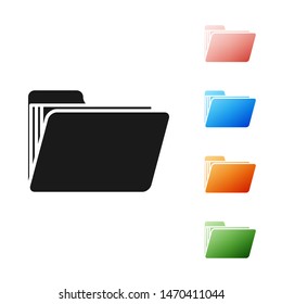Black Document folder icon isolated on white background. Accounting binder symbol. Bookkeeping management. Set icons colorful. Vector Illustration