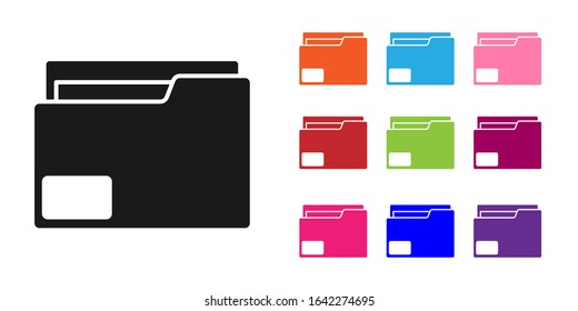 Black Document folder icon isolated on white background. Accounting binder symbol. Bookkeeping management. Set icons colorful. Vector Illustration