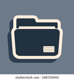 Black Document folder icon isolated on grey background. Accounting binder symbol. Bookkeeping management. Long shadow style. Vector Illustration