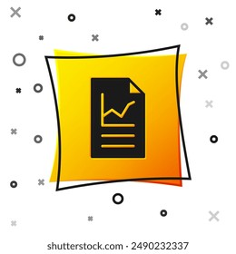 Black Document with graph chart icon isolated on white background. Report text file icon. Accounting sign. Audit, analysis, planning. Yellow square button. Vector