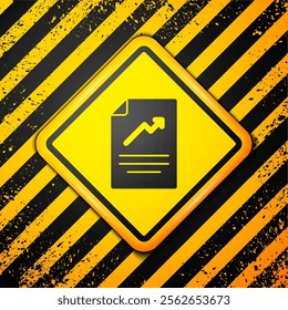 Black Document with graph chart icon isolated on yellow background. Report text file icon. Accounting sign. Audit, analysis, planning. Warning sign. Vector