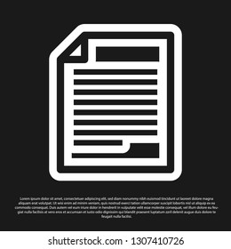 Black Document icon isolated on black background. File icon. Checklist icon. Business concept. Vector Illustration