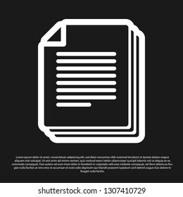 Black Document icon isolated on black background. File icon. Checklist icon. Business concept. Vector Illustration