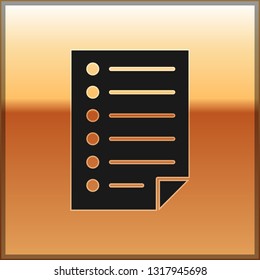 Black Document icon isolated on gold background. File icon. Checklist icon. Business concept. Vector Illustration