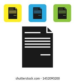 Black Document icon isolated on white background. File icon. Checklist icon. Business concept.  Set icons colorful square buttons. Vector Illustration