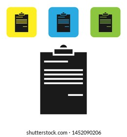 Black Document icon isolated on white background. File icon. Checklist icon. Business concept.  Set icons colorful square buttons. Vector Illustration