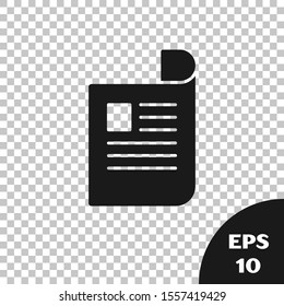 Black Document icon isolated on transparent background. File icon. Checklist icon. Business concept.  Vector Illustration