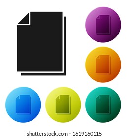 Black Document icon isolated on white background. File icon. Checklist icon. Business concept. Set icons colorful circle buttons. Vector Illustration