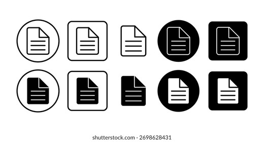 Iconos de documento negros con Formas de página simples. Perfecto para oficina, negocios y visuales digitales relacionados con datos.
