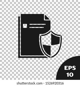 Black Document protection concept icon isolated on transparent background. Confidential information and privacy idea, secure, guard, shield.  Vector Illustration