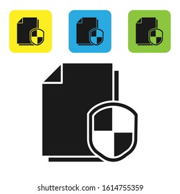 Black Document protection concept icon isolated on white background. Confidential information and privacy idea, secure, guard, shield. Set icons colorful square buttons. Vector Illustration