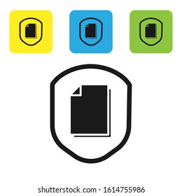 Black Document protection concept icon isolated on white background. Confidential information and privacy idea, secure, guard, shield. Set icons colorful square buttons. Vector Illustration