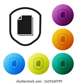Black Document protection concept icon isolated on white background. Confidential information and privacy idea, secure, guard, shield. Set icons colorful circle buttons. Vector Illustration
