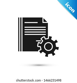 Black Document settings with gears icon isolated on white background. Software update, transfer protocol, teamwork tool management.  Vector Illustration