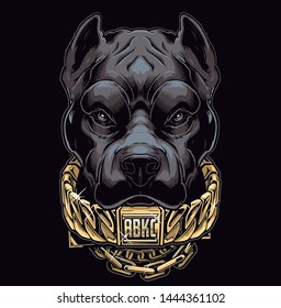 Black dog with black background and medals hanging- Vector Torres