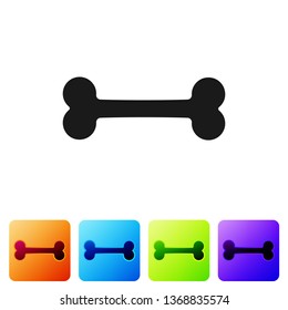 Black Dog bone icon isolated on white background. Pets food symbol. Set icon in color square buttons. Vector Illustration