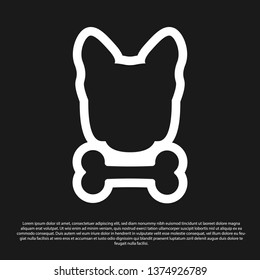 Black Dog and bone icon isolated on black background. Pets food symbol. Vector Illustration