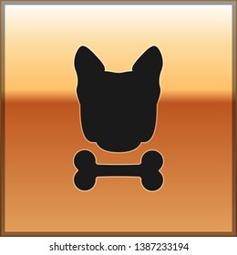 Black Dog and bone icon isolated on gold background. Pets food symbol. Vector Illustration