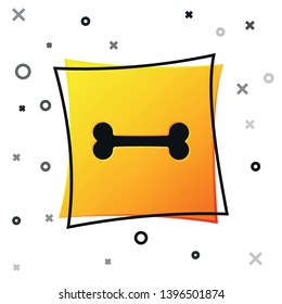 Black Dog bone icon isolated on white background. Pets food symbol. Yellow square button. Vector Illustration