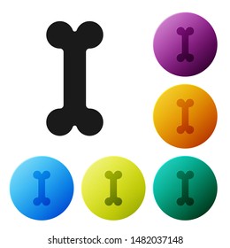 Black Dog bone icon isolated on white background. Pets food symbol. Set icons colorful circle buttons. Vector Illustration