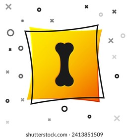 Black Dog bone icon isolated on white background. Pets food symbol. Yellow square button. Vector