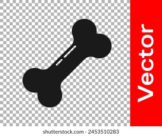 Black Dog bone icon isolated on transparent background. Pets food symbol.  Vector