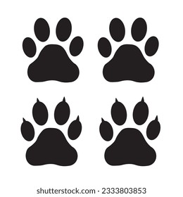 Black dog and cat paw prints on a white background