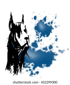 Black dog circuit on a blue background