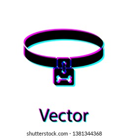 Black Dog collar with name tag and bone plaque icon isolated on white background. Supplies for domestic animal. Cat and dog care. Pet dog chains. Vector Illustration