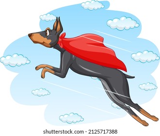 Black dog flying in the sky illustration